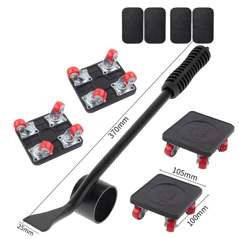 5 Pcs Furniture Mover Set Transport Lifter Heavy Stuff Moving 4 Wheeled Mover Roller with Wheel Bar Moving Device Tools