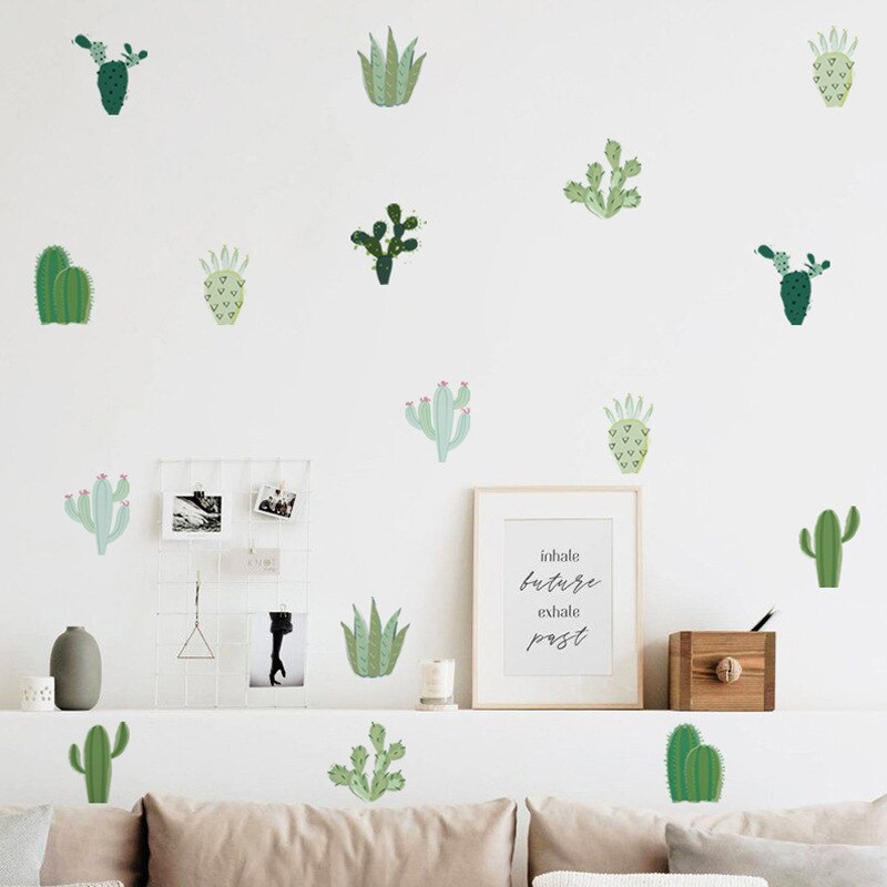 Tofok Cartoon Green Cactus DIY Wall Decorative Sticker Pastoral Style Home Window Furniture Decals Home Store Nursery Sticker