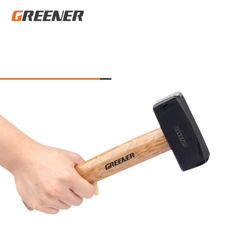 GREENER Sledgehammer Iron Hammer Square Head Wooden Handle Solid One Heavy Masonry Hammer Smashing Wall Demolition Masonry Tools