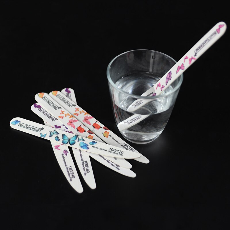 10 st/lot träsandpapper nagelfil mix grus stark pinne sandpapper nagelbuffert för manikyr dubbelsilad slipning nagelfilar