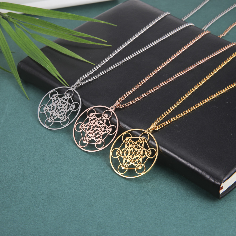 Skyrim Stainless Steel Angel Seal Archangel Metatron Cube Necklace Women Men Sacred Geometry Amulet Religious Spiritual Jewelry