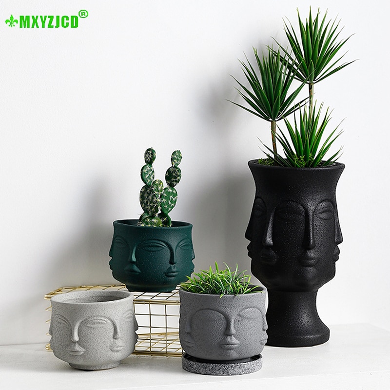 Eight-faced Human Face Ceramic Vase Figure Sculpture Crafts Desktop Flower Arrangement Container Head Portrait Home Decoration