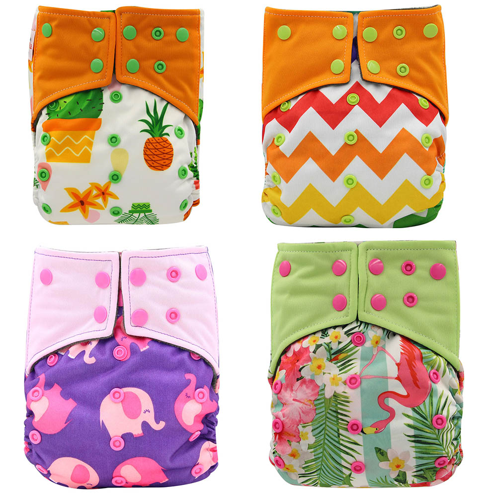 4PCS/Pack Washable AI2 Cloth Diapers Bamboo Charcoal Inner Baby Diaper Cover Washable Reusable Pocket Diaper Baby Nappies