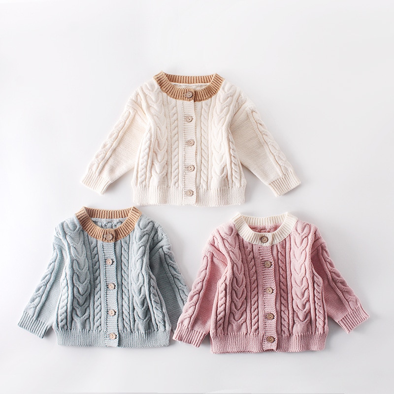 Baby cardigan spædbørn vinterfrakker nyfødt baby sweater overtøj dreng sweatere strik tøj efterår småbørn kabel strik sweater