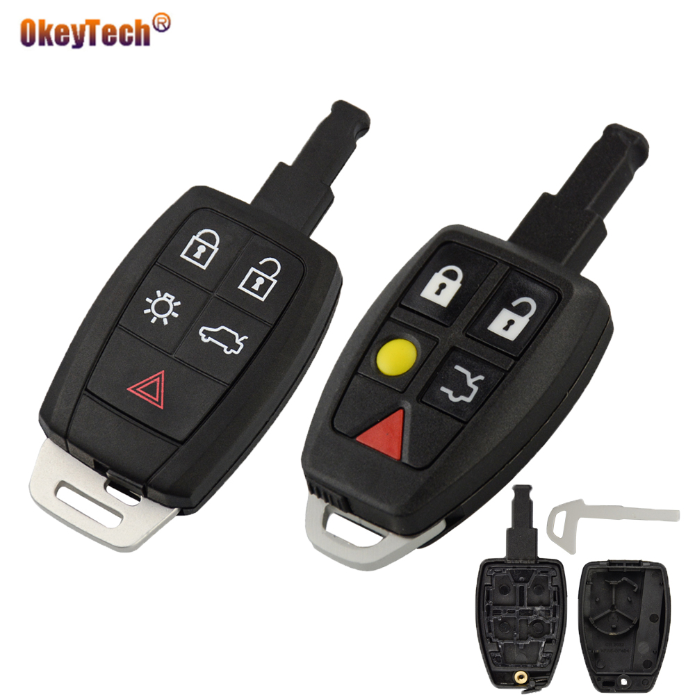OkeyTech 5 Buttons Style Car Remote Key Case Shell Cover Fob For Volvo C30 C70 XC90 V70 S60 V40 V50 Insert Blade Replacement