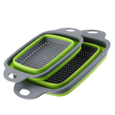 Silicone Collapsible Colander Quart Over The Sink Strainer Basket Kitchen Food Grade Flour Sifter Vegetable Strainers Dishwasher: Type E -Green Set