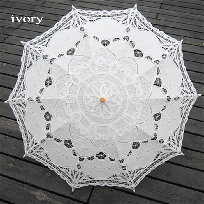 Sun Umbrella Cotton Embroidery Bridal Umbrella White Ivory Battenburg Lace Parasol Umbrella Wedding Umbrella Decorations: Ivory