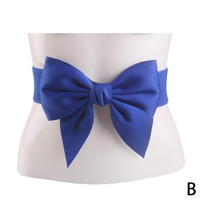 Ceinture élastique large à nœud papillon pour femme, accessoire de décoration pour robe: Bleu