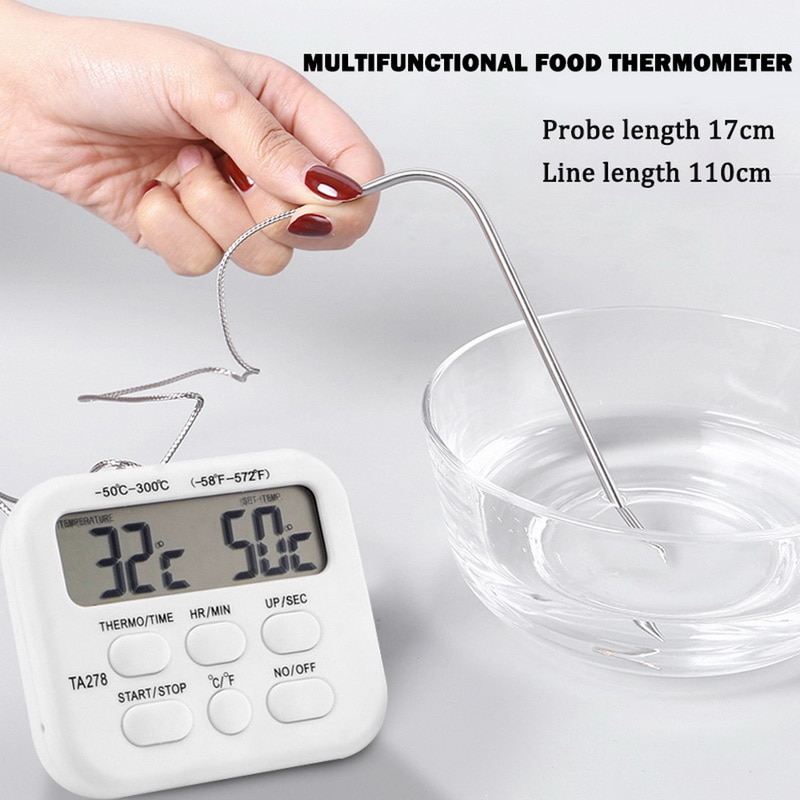 1 stk digital ovn termometer køkken mad madlavning kød grill sonde med timer vand mælk temperatur madlavning køkkenredskaber