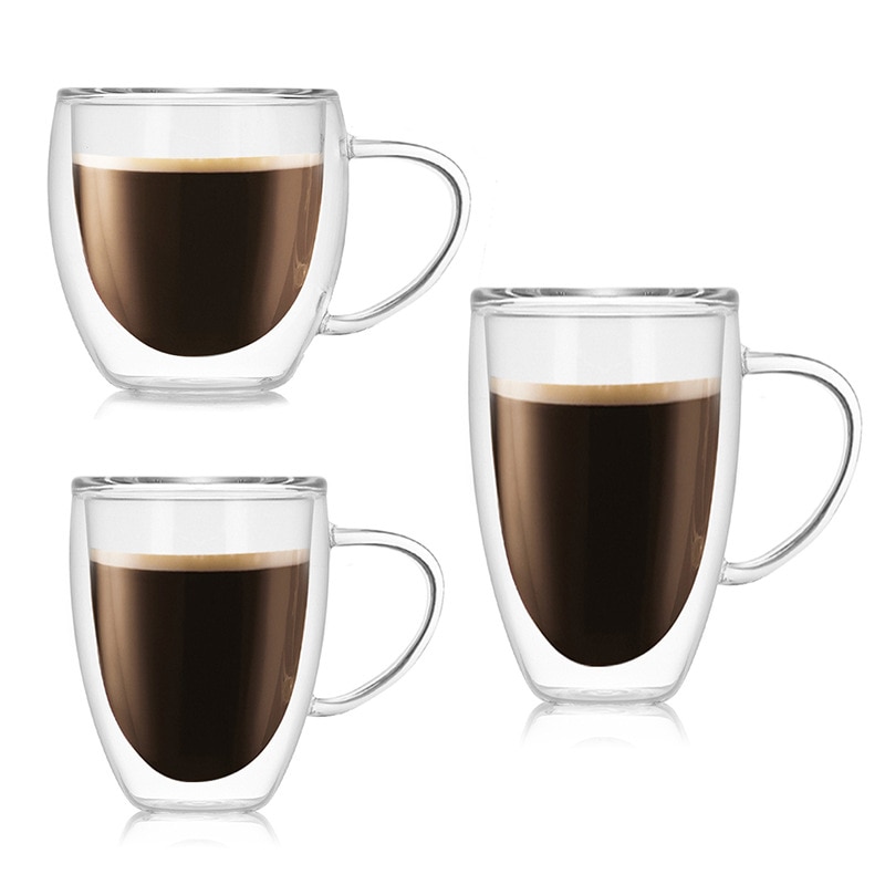 1 Pcs Koffie Mok Hittebestendig Dubbel Glas Transparant Mok Thee Melk Citroensap Drinkbeker Met Handvat 300 /400/500 Ml #