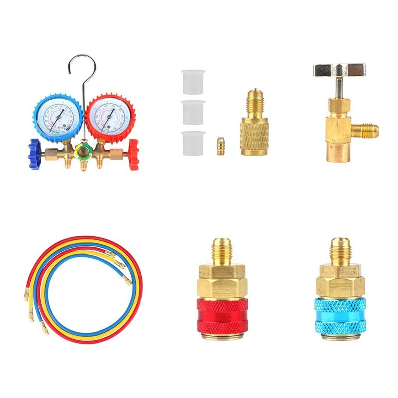 AC Diagnostic Manifold Freon Meter Kit for R134A R12 Refrigerator with Acme Adapter Car Air Conditioning Refrigerant: Default Title