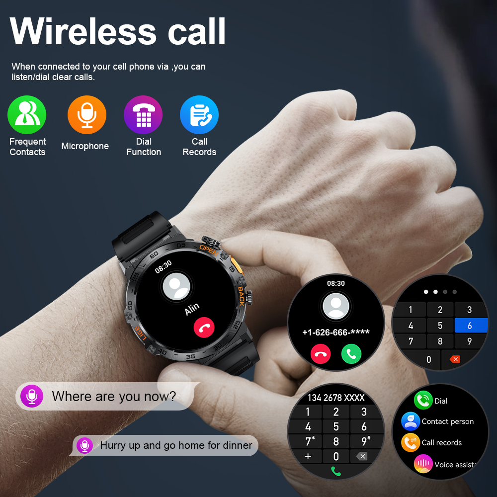 Per Huawei Xiaomi Nuovo AMOLED Smart Watch da uomo con torcia sportiva fitness tracker impermeabile chiamata Bluetooth Smartwatch uomo + scatola