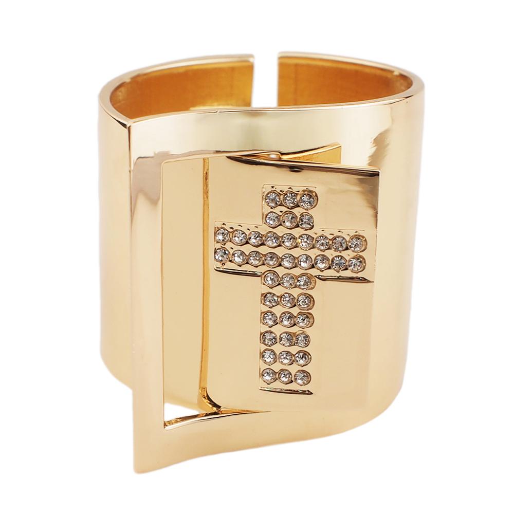 Grote manchet armband met manilla kruis en strass steentjes voor dames, kostuum statement armband sieraden