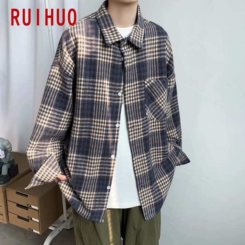 RUIHUO Spring Men Shirt Male Clothing Slim Fit Cotton Long Sleeve Casual Shirts Men Brand Plus Size M-2XL