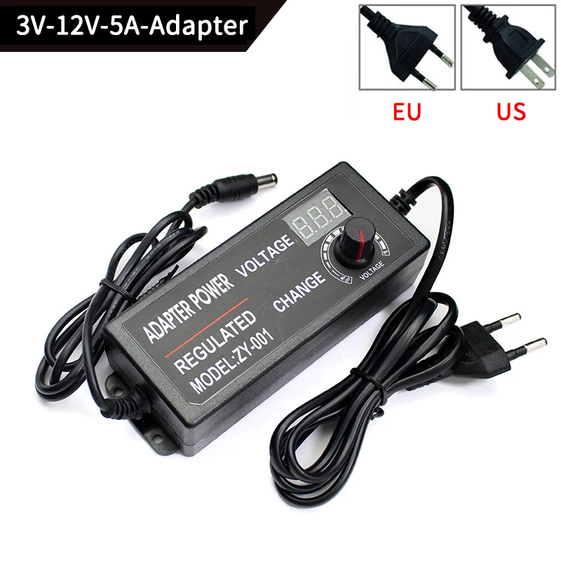 Adjustable Power Supply Adapter AC To DC 3V 12V 3V 24V 9V 24V with Display Screen Voltage Universal Power Adapter: WHITE / 9v / EU