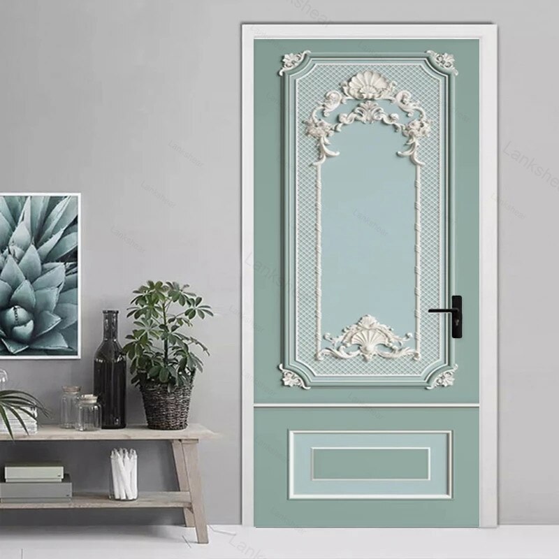 Modern Simple Door Sticker 3D Relief Gypsum Wallpaper Living Room Dining Room Home Pvc Waterproof Door Poster 3D Stickers