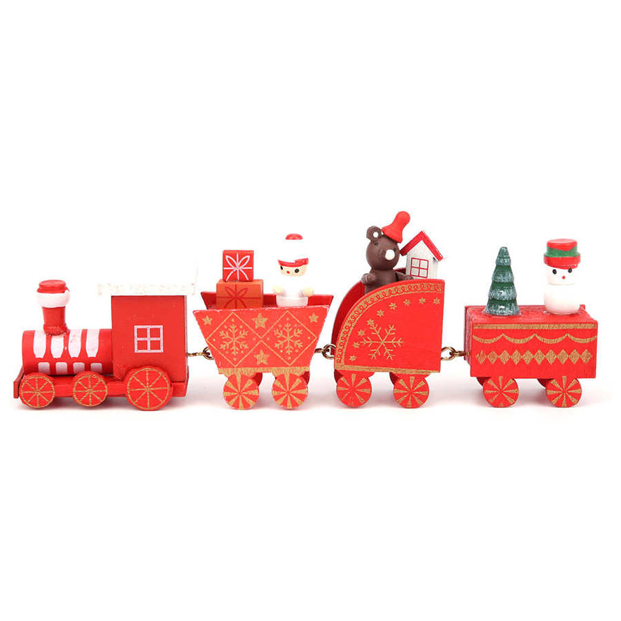 Decorazione Di buon Natale di Legno Santa Treni Giocattolo Dei Bambini Del Fumetto Del Regalo Di Natale In Legno Treno di Natale Vetrina Decorazione: Red 3