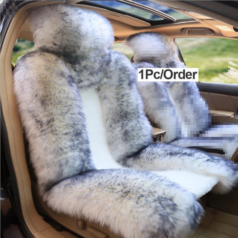 1 pièces 100% naturel fourrure australien en peau de mouton couverture de siège de voiture cheveux longs universel coussin siège de voiture protecteur fourrure housse de siège: 1pcs  White black