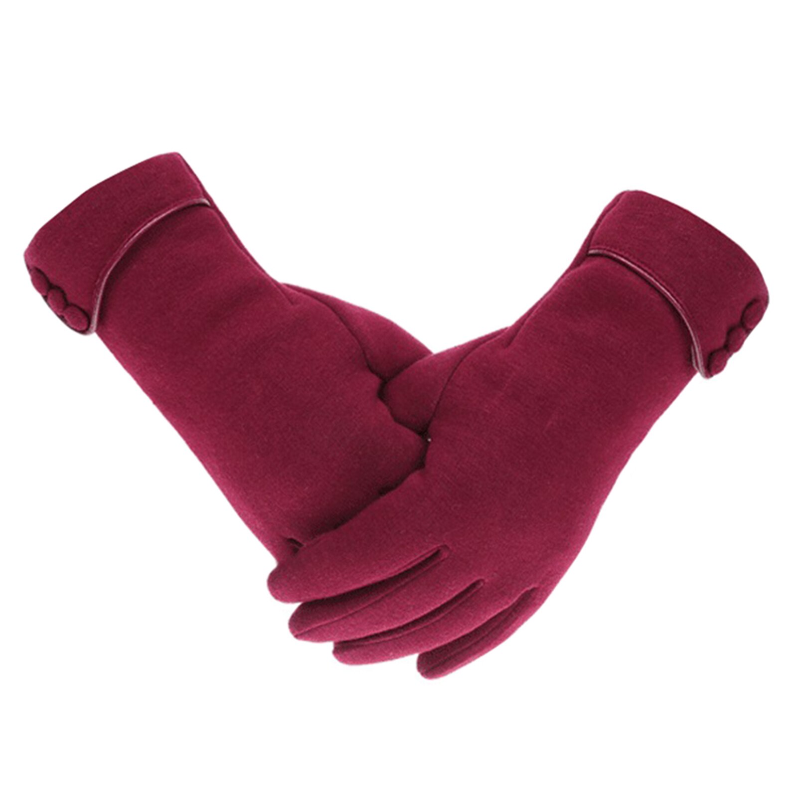 1 par handsker kvinder fleeceforing varme termiske handsker berøringsskærm fuldfinger vinter vindtæt vanter kvindelige cykelhandsker: Rødvin