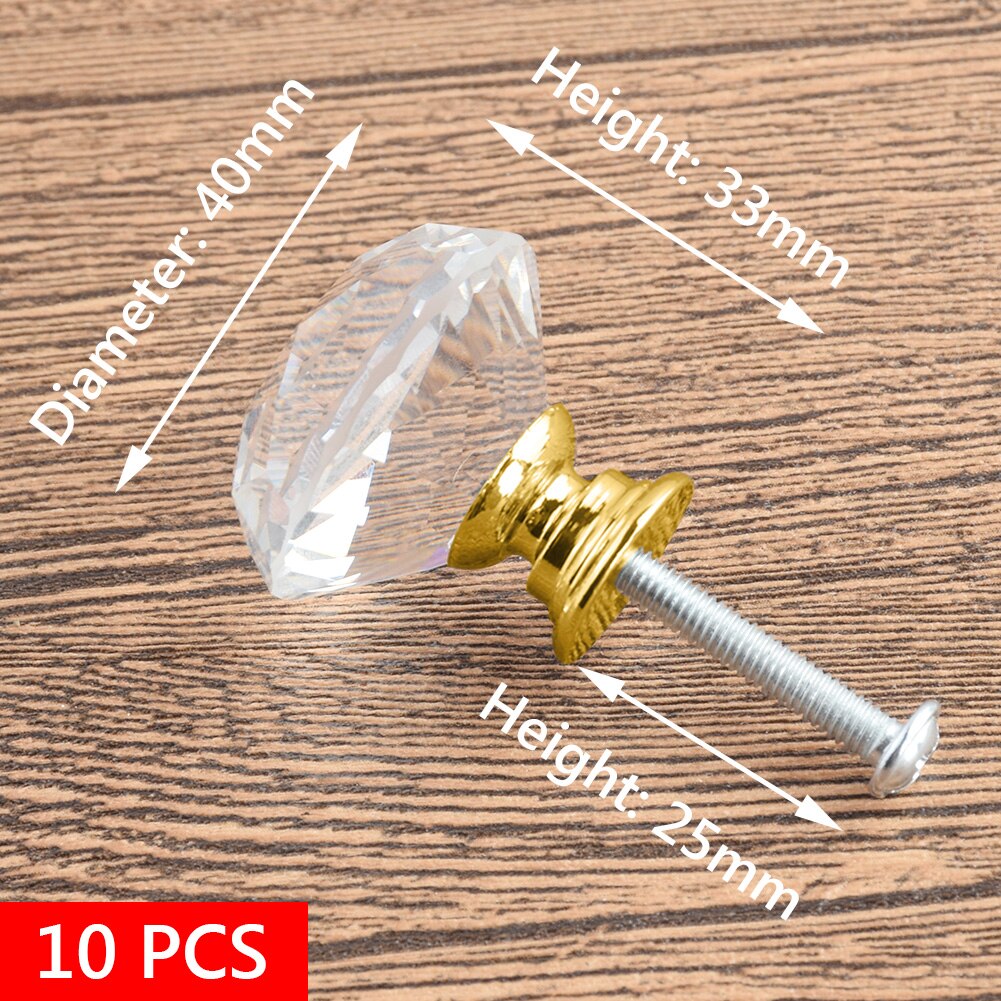 20-40Mm 10Pcs Draagbare Meubels Handvat Diamant Kristal Glas Legering Deur Ladekast Kast Trekken Knoppen Wereldwijd winkel Set: 40mm gold base