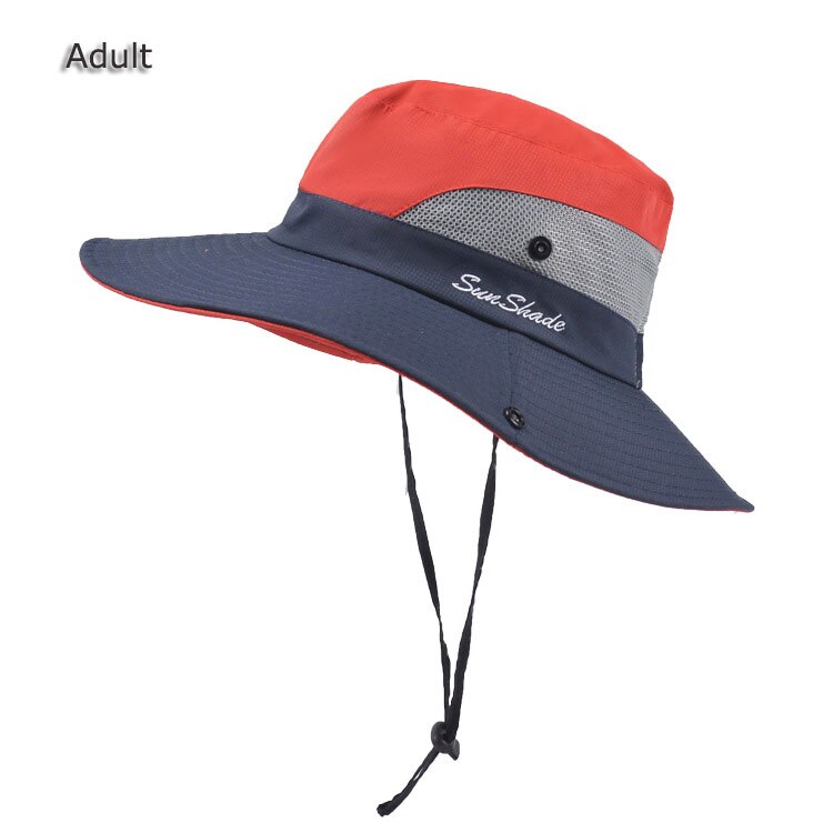 Cappello di pesca Del Sole Protezione UV UPF 50 + Cappello Del Sole Della Benna di Estate Delle Donne Degli Uomini di Grandi Dimensioni A Tesa Larga Bob Escursioni All'aperto cappello con Tracolla A Catena: Red