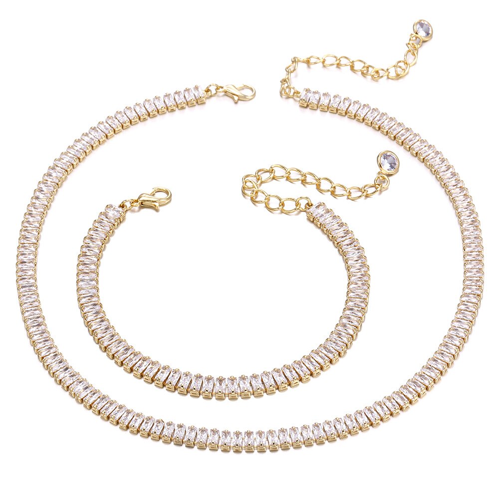 SIPENGJEL-collar con colgante de cristal brillante para mujer, de acero inoxidable gargantilla de cadena de oro, joyería de boda: NEC BREACLET SET