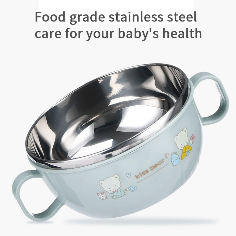 Baby Kom Roestvrij Staal Isolatie Kom Lepel Set Kinderen Servies Cartoon Gedrukt Kinderen Voedsel Bowl2
