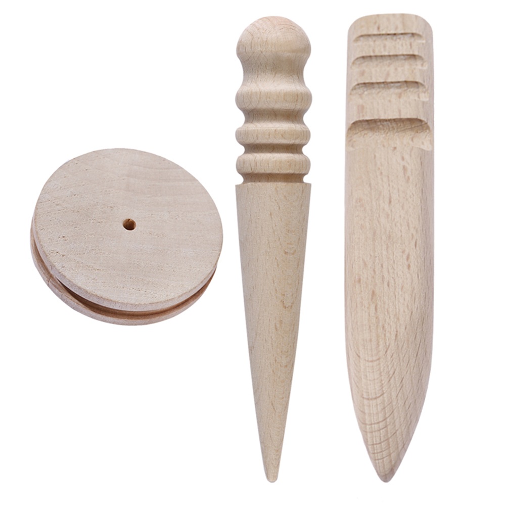 3 unids/set DIY de cuero artesanal de madera bruñidor con filo con ranuras Multi-Tamaño de madera maciza cuero rebanador Rod cuero Craft herramientas: Default Title