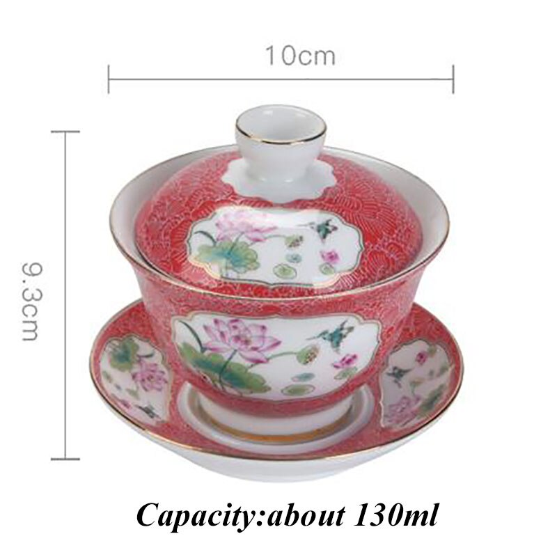 130ml farve emalje keramisk te skål kinesisk tradition gaiwan master kop kung fu te kop lotus mønster tekop porcelæn kopper