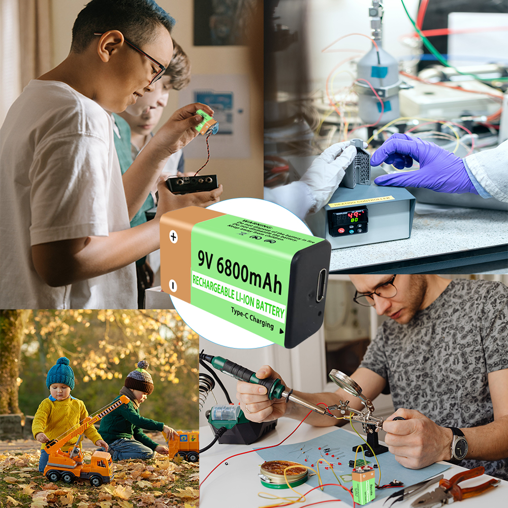 Long-Lasting 9V Rechargeable Battery 6800mAh Type-C Fast Charge Battery for Multimeter, Guitar Pedal, Microphone, Smoke Detector