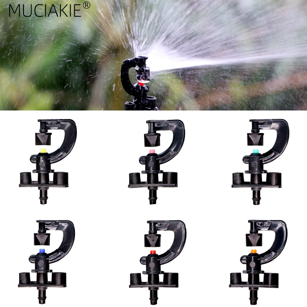 100PCS 90 Degrees Sprinklers Garden Watering Irrigation Nozzle with 1/4&#39;&#39; Barb 6 Types Different Flux G Refraction Spray Heads