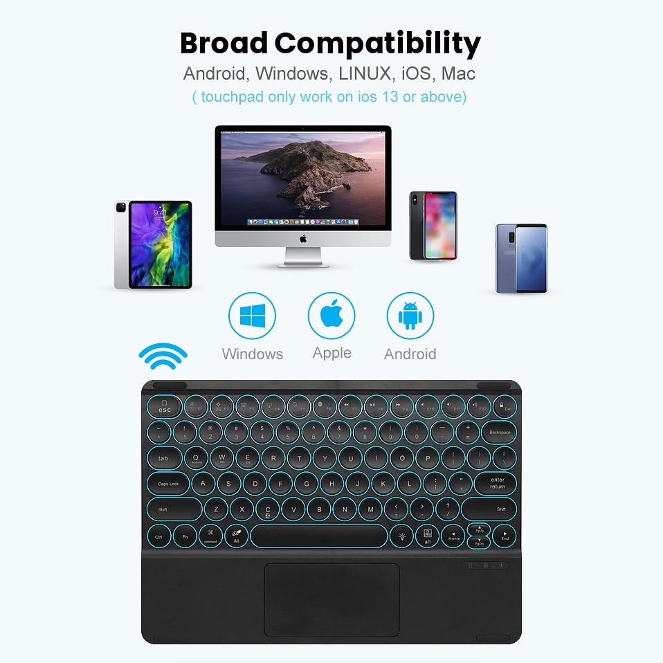 AVATTO 12.9 inch Ultra-thin LED Backlit Bluetooth Tablet Keyboard with Touchpad Backlight for Newest iOS, Android,Windows Tablet