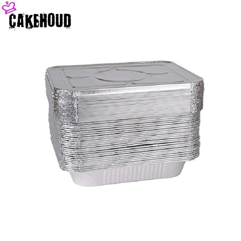 Cakehoud 10 stk engangsbakke med låg transportabel madkonserveringsbeholder bagekage brød grill aluminiumsform