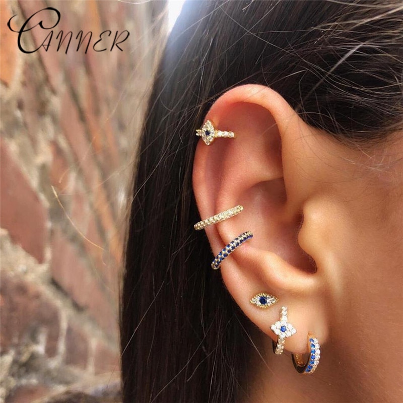 CANNER Lucky Eyes Earring 100% 925 Sterling Silver Earrings for Women Tiny Zircon Blue Eyes Small Stud Earrings