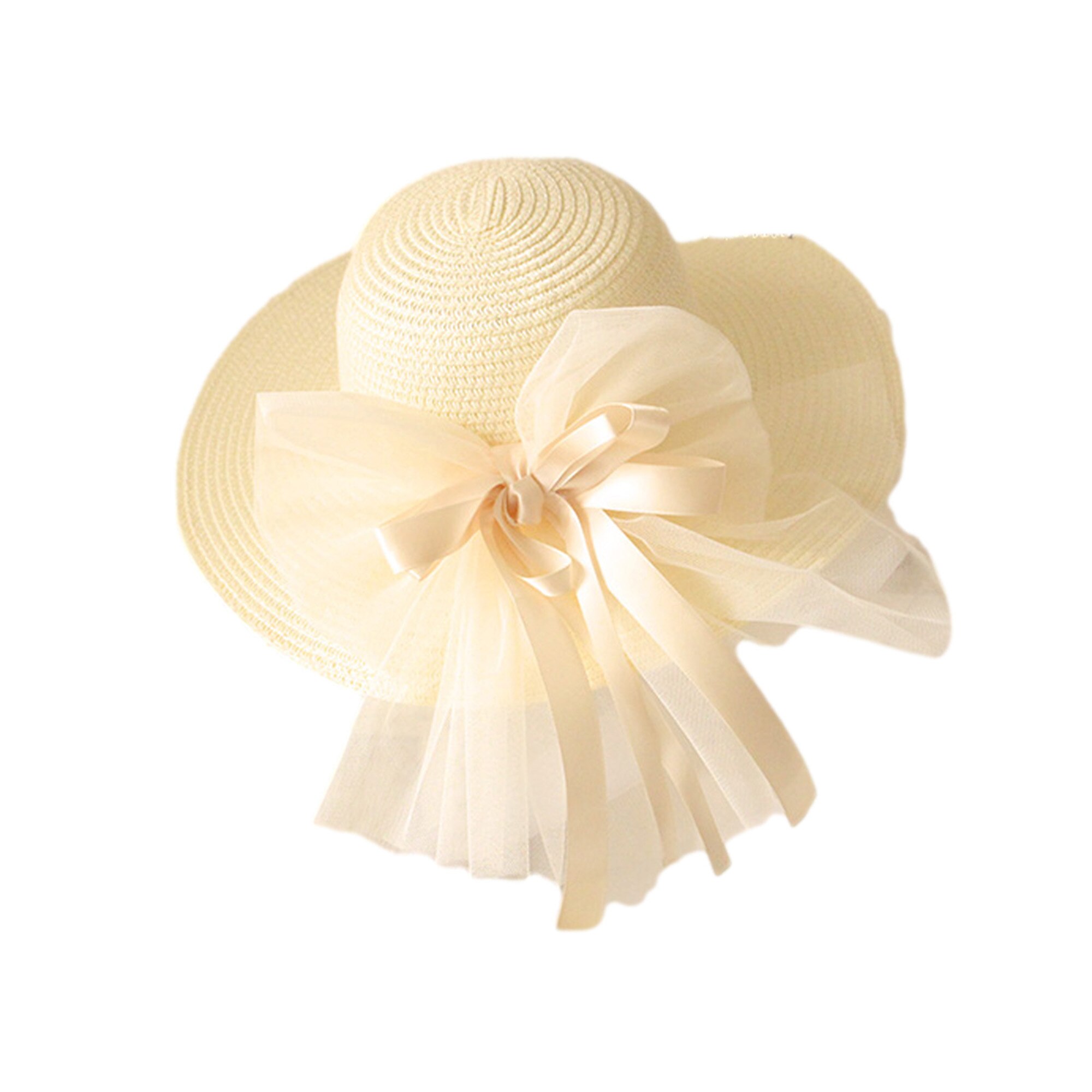Chapeaux de soleil d&#39;été pour femmes, chapeau de paille pour filles, chapeau de plage avec nœud ruban: B