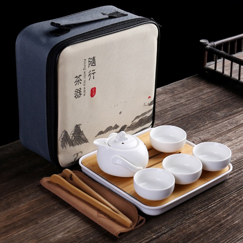 fanquare Chinesisches Gongfu Teeset Traditionell, Schwarzes Tragbares Teeservice für