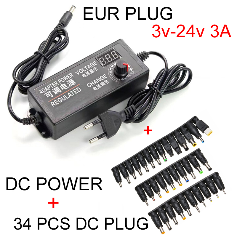 Digitale 3a regelbare spanningsadapter  ac 110v naar  dc 3v-12v-24v 5a led-indicator en jackplug voor hdd-behuizing 220v: Blauw