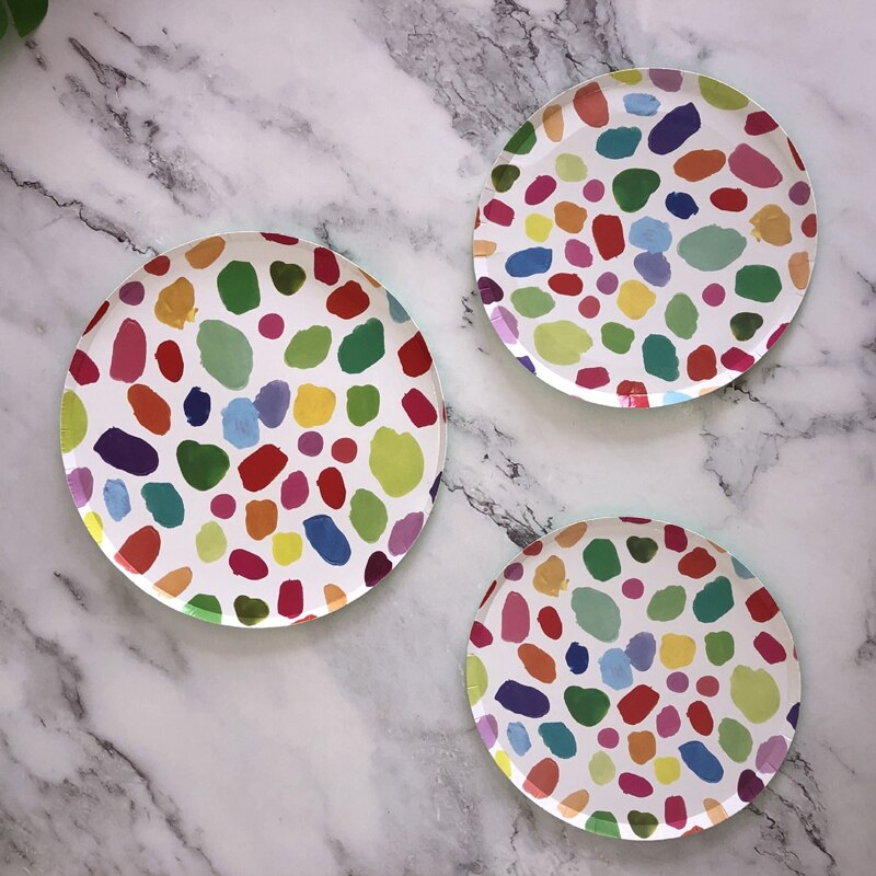 2 Sets Party Paper Plate Color Graffiti Disc Disposable Tableware Children's Birthday Party Cake Plate Plate (18cm+23CM)