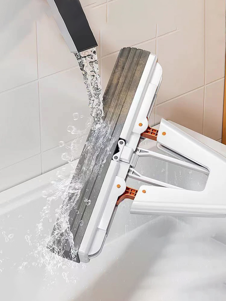 Squeezed Self Draining Rubber Cotton Mop Hand Free Magic Self-Cleaning Flat Mop Reusable Sponge Household Floor Cleaning Tool