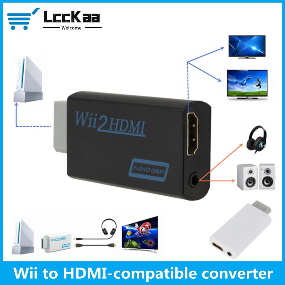 Wii z wejściem HDMI konwerter Adapter Wii2HDMI-compatible konwerter Full HD 1080P Audio 3.5mm dla PC Monitor HDTV wyświetlacz