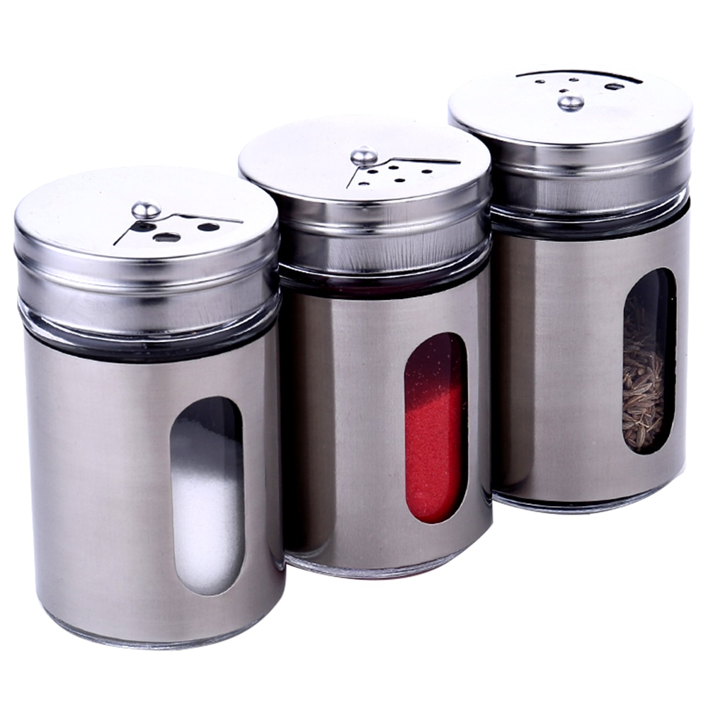 Stainless Steel Spice Shaker Jar Sugar Salt Pepper Herbs Toothpick Storage Bottle BBQ Spice Storage Bottle Cooking Seasoning Tin