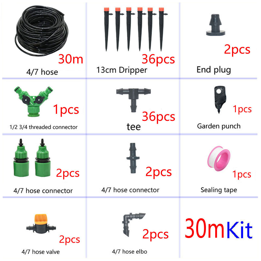 1/4" Hose Drip Irrigation System 360 Degree Adjustable 8 Hole Sprinkler Kit Garden Watering Inserting Ground Micro Flow Dripper: 30M