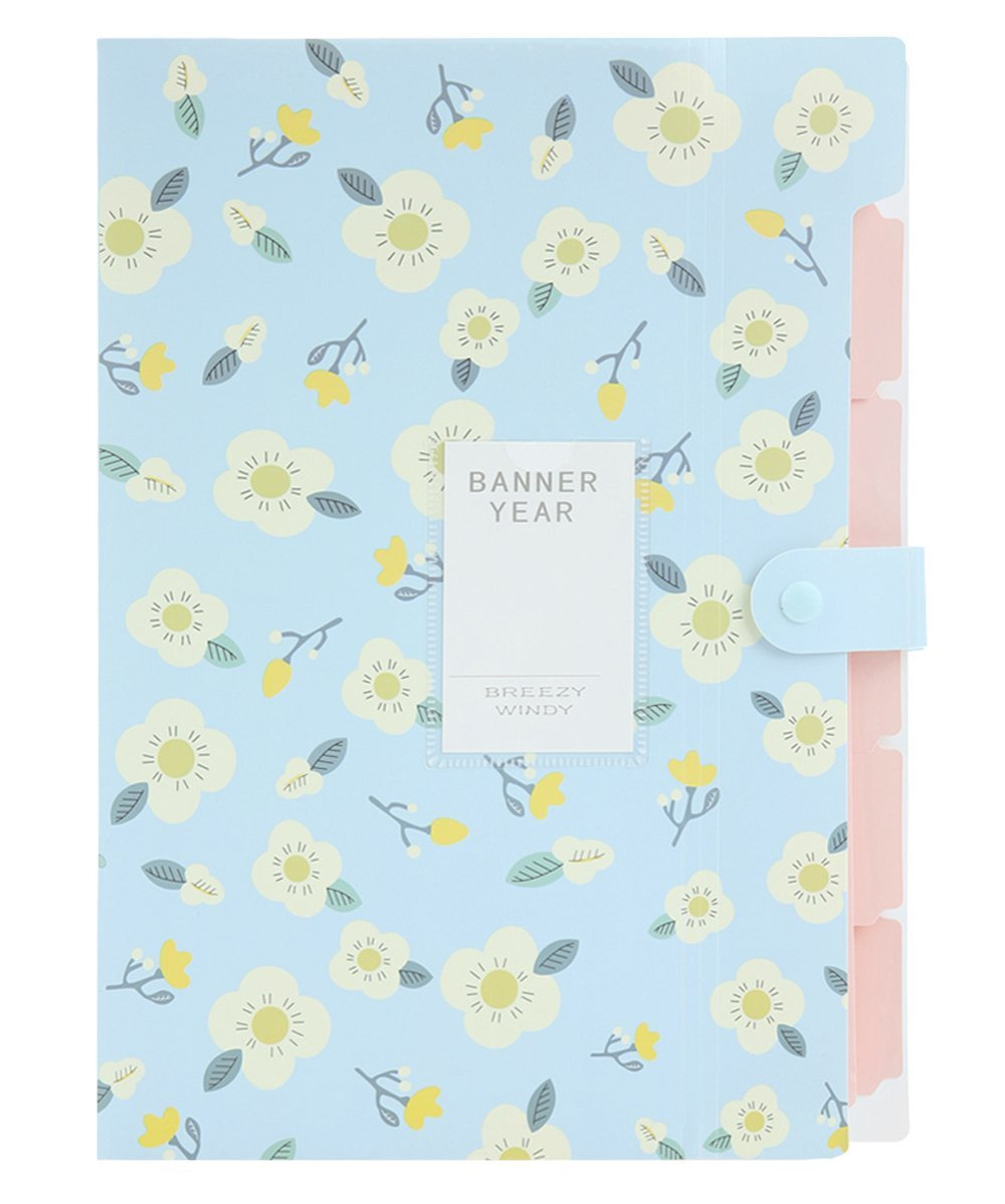 Floral Printed Accordion Document File Folder Expanding Letter Organizer (Blue)