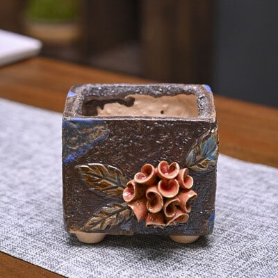 Strongwell-maceta de cerámica antigua amasada a mano, macetas para suculentas, decoración de jardinería para el hogar, maceta, ornamento: 4