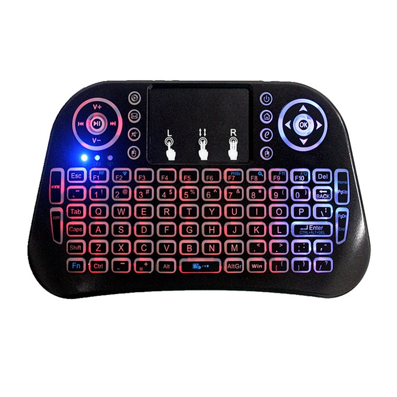 7 Color Backlit I8 Mini Wireless Keyboard 2.4ghz English Russian 3 Colour Air Mouse with Touchpad Remote Control Android TV Box