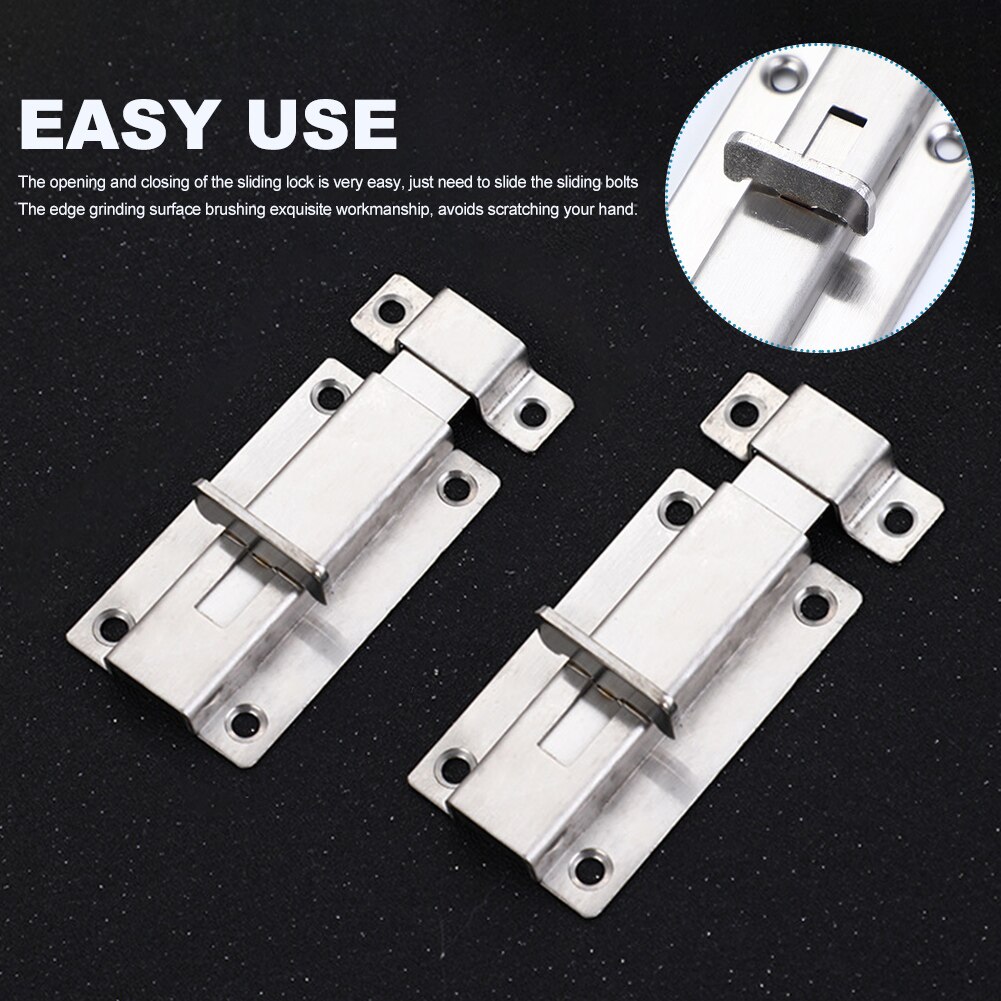 2pcs With Screws Easy Install 3inch 4inch Heavy Duty Stainless Steel Door Latch Sliding Bolts Home Cabinet Gate Window Security