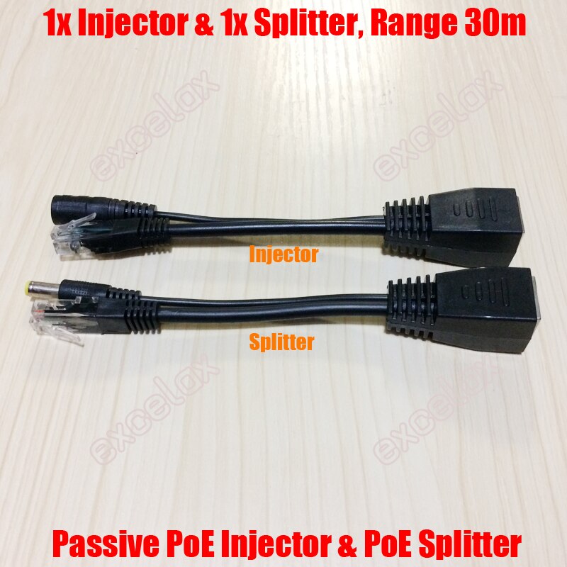 1x Pair RJ45 Passive PoE Injector & Splitter IP Camera Power Over Ethernet Power Supply Adapter 30m 100ft DC 12V Connector Plug