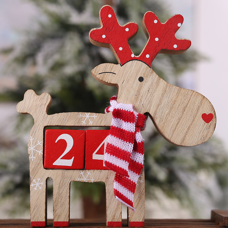 Santa Claus Wooden Advent calendar Snowman Elk Calendar Ornaments Kid Christmas Decor Cartoon Ornaments: D