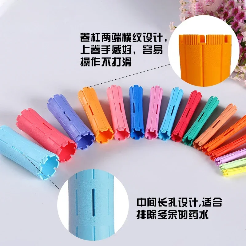Varillas para permanente de cabello, varillas de ondas frías, varillas de plástico para permanente, rodillos rizadores, peine de acero, rizador de pelo sin calor para mujeres