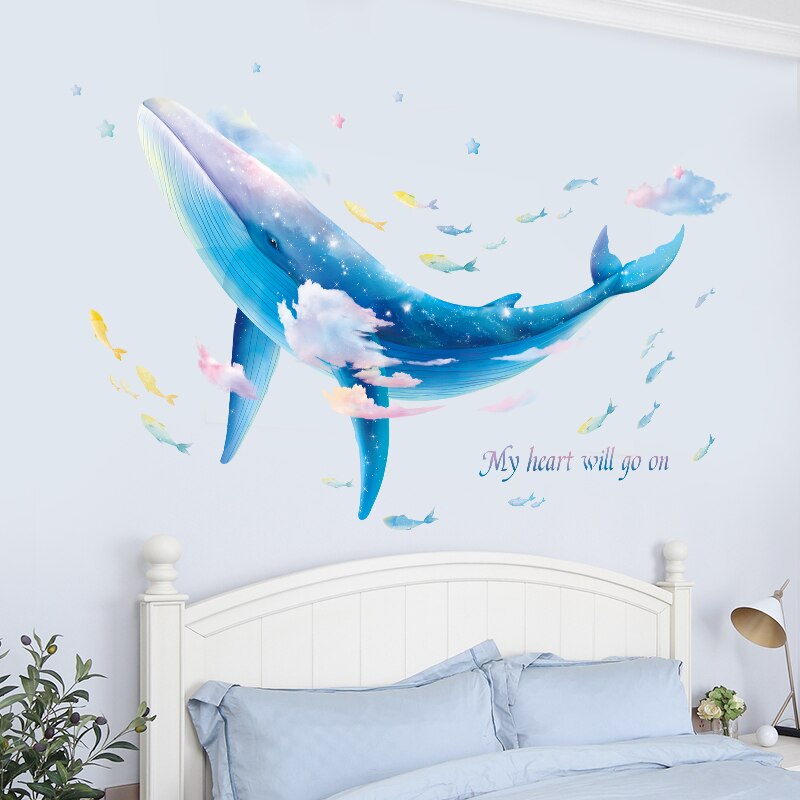 Zelfklevende Blue Whale Muurstickers Voor Badkamer Kinderkamer Verwijderbare Vinyl Muurtattoo Kinderkamer Dieren Muursticker